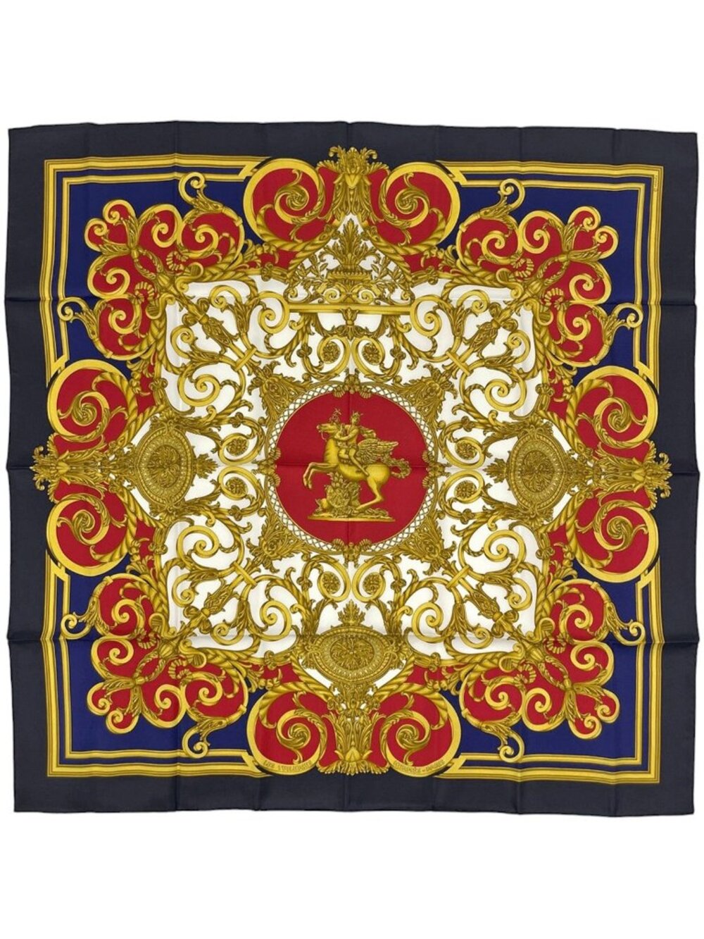 Hermes Carre 90 les Tuileries Scarf Tui Roulis Park Silk Navy Multicolor